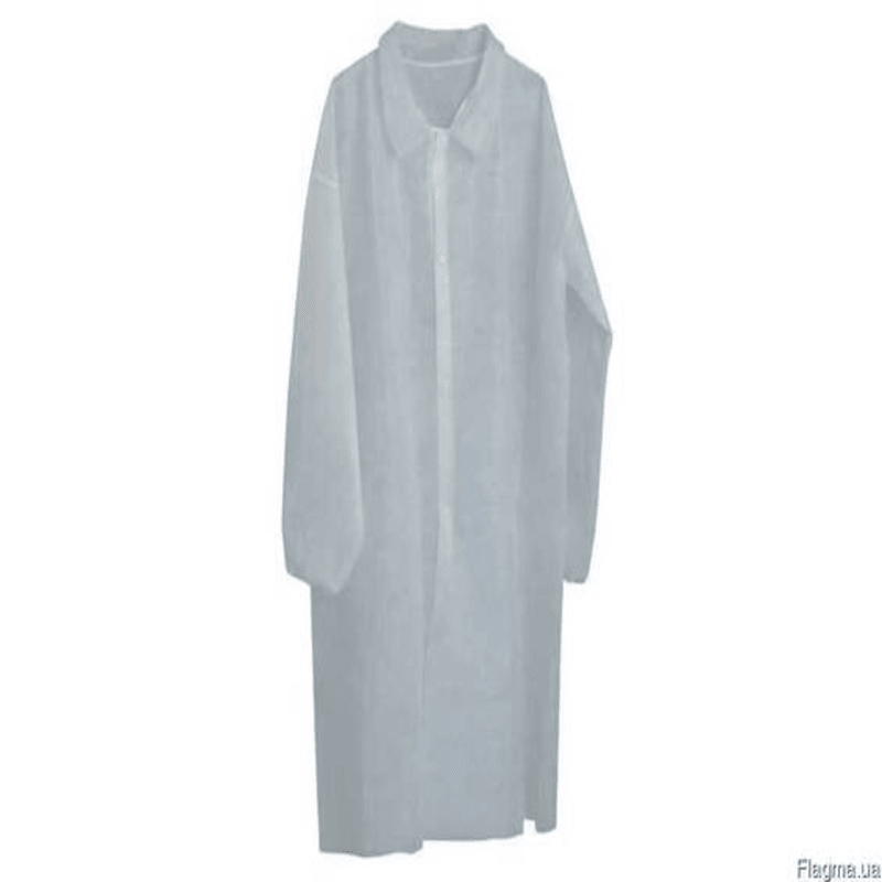 Халат на кнопках захисний, рукав на резинці, матеріал спанбонд, щ 25 гр/м2